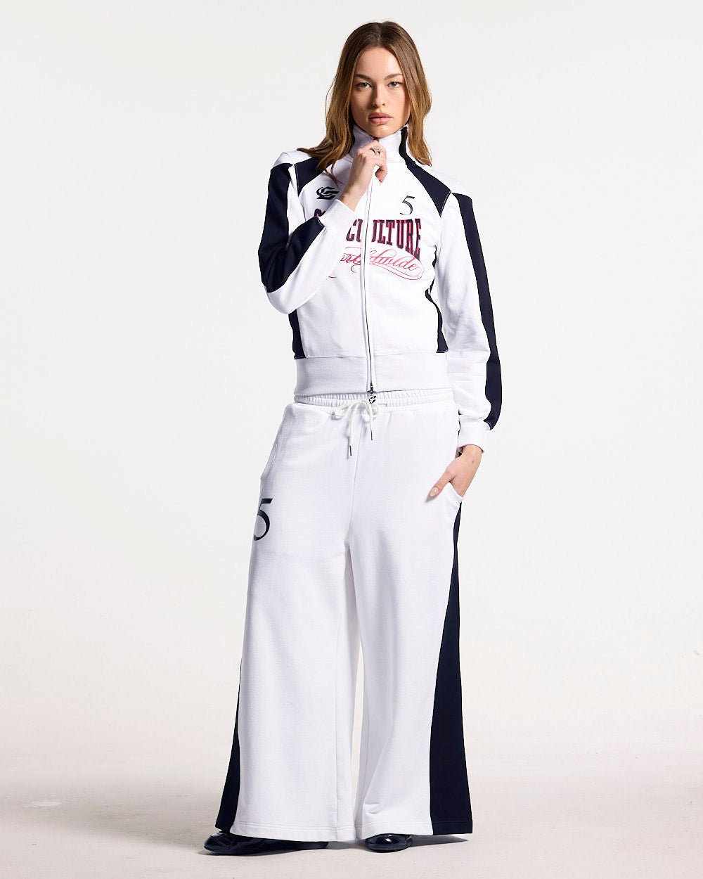 NIA SET ZIP UP WHITE & BLACK - Cold Culture