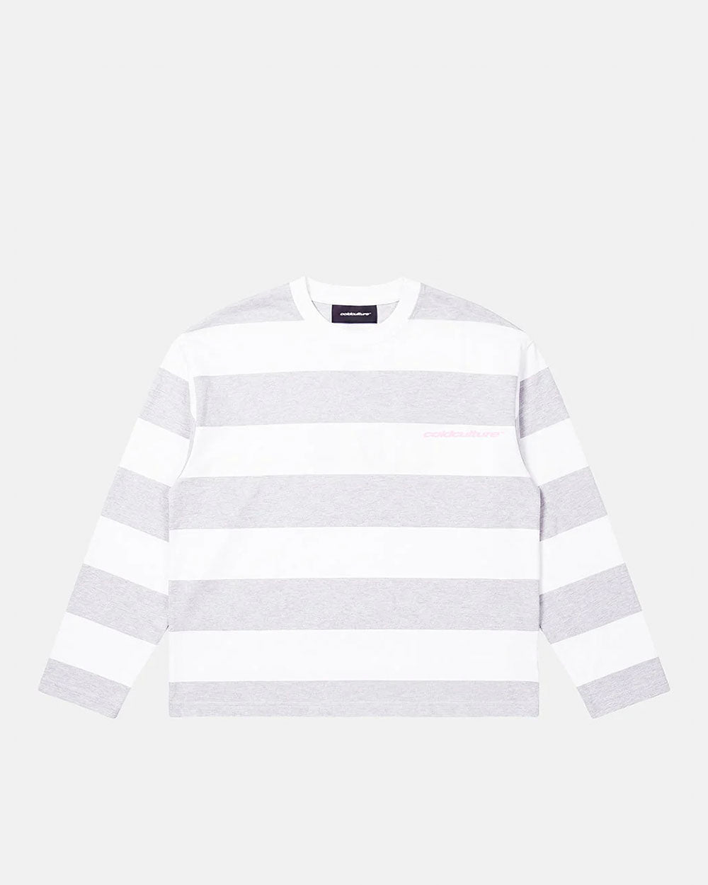 NORTH STARS LONGSLEEVE WHITE - white striped longsleeve tee, front view - Cold Culture #packshot