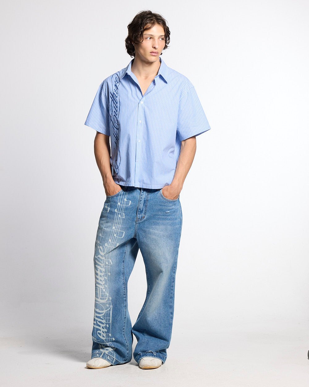 OFFICE SCRIPT SHIRT BLUE - Cold Culture