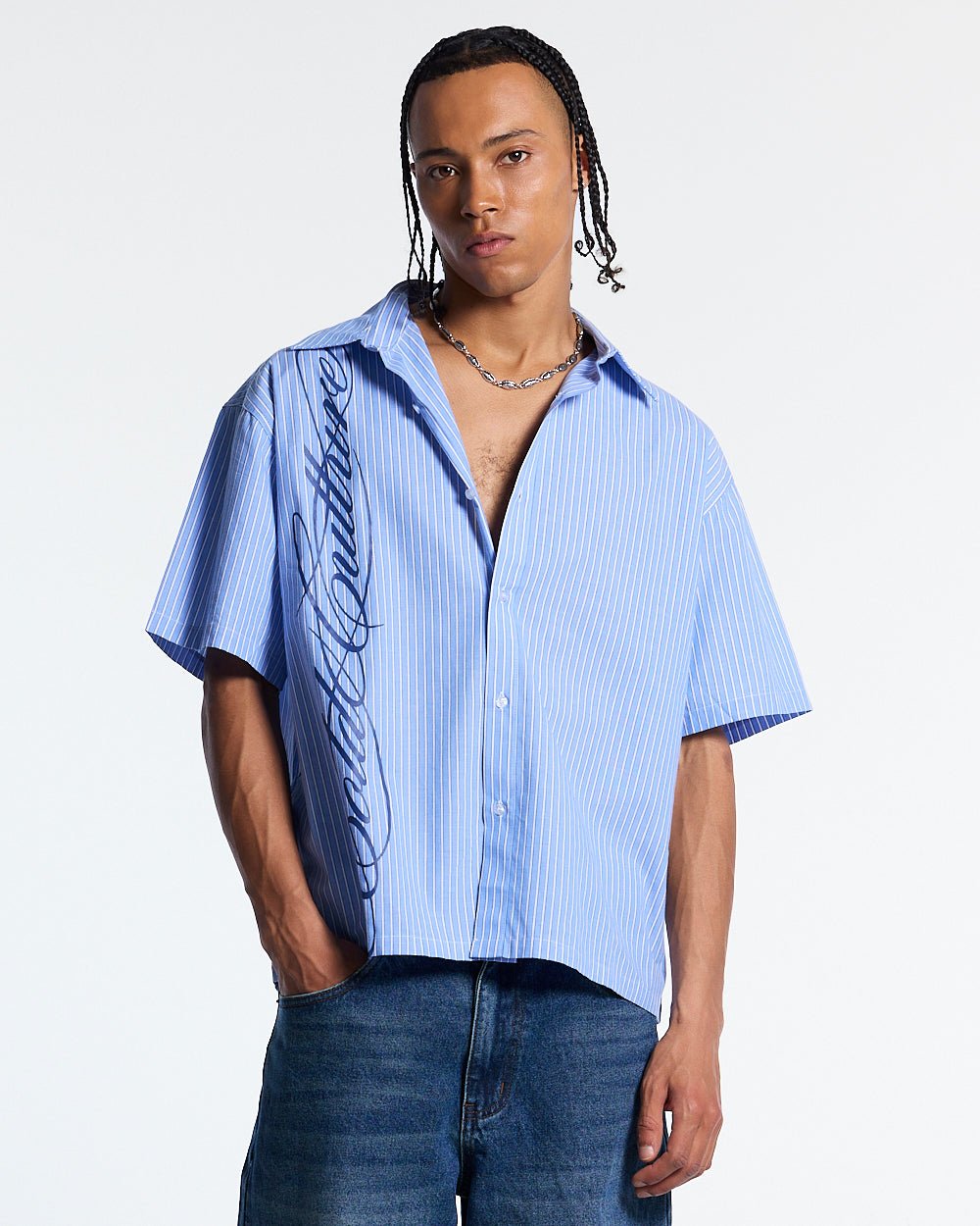 OFFICE SCRIPT SHIRT BLUE - Cold Culture