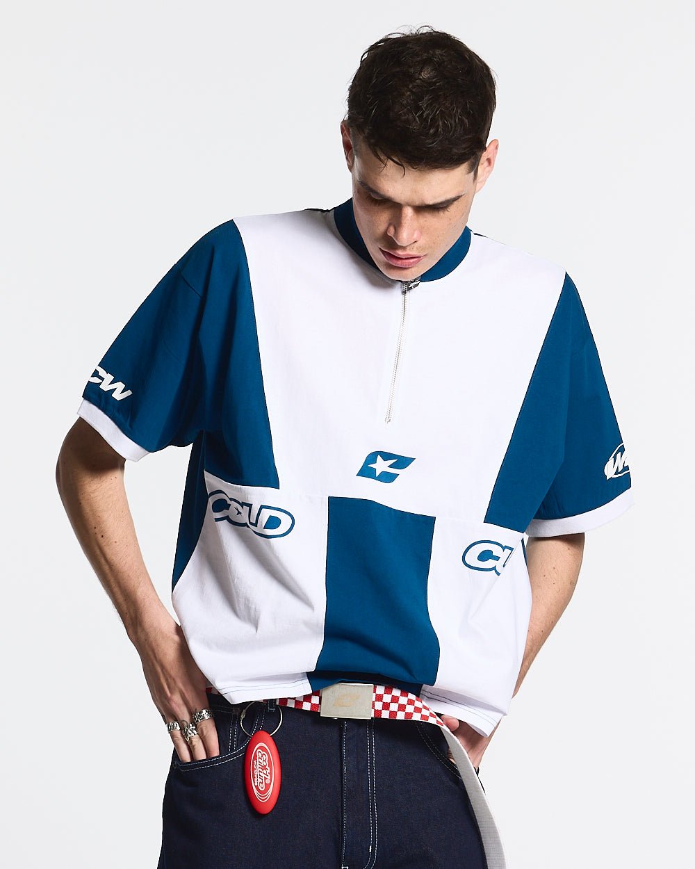PANELS POLO TEE WHITE AND BLUE - COLD CULTURE