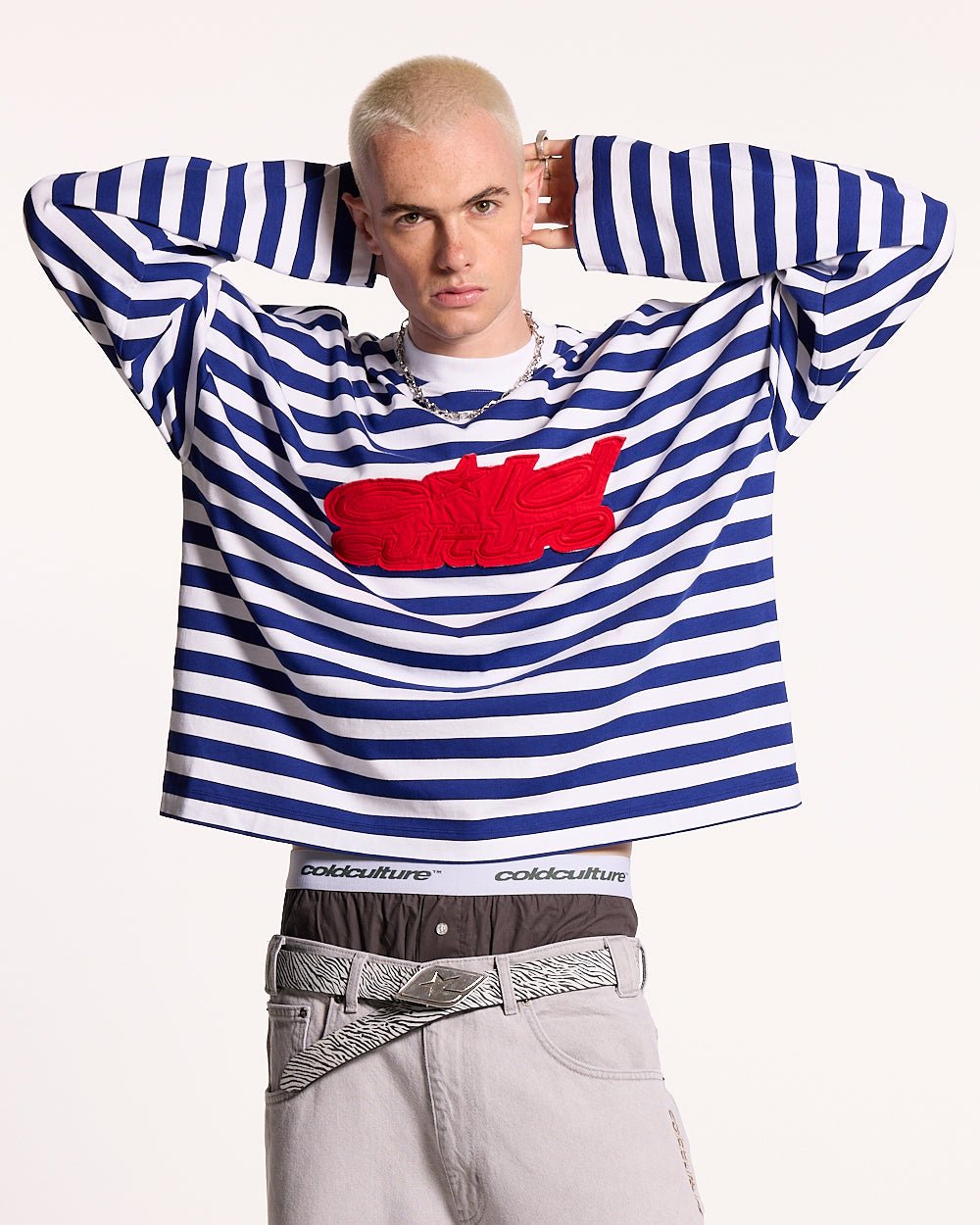 PARDON ME LONGSLEEVE WHITE & NAVY - COLD CULTURE