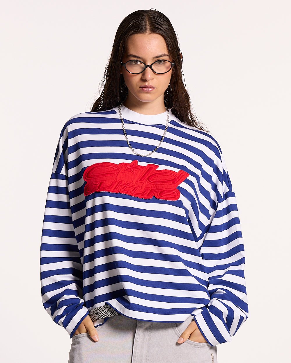 PARDON ME LONGSLEEVE WHITE & NAVY - COLD CULTURE