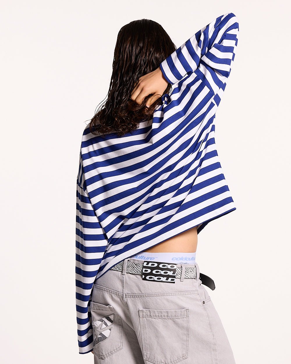 PARDON ME LONGSLEEVE WHITE & NAVY - COLD CULTURE