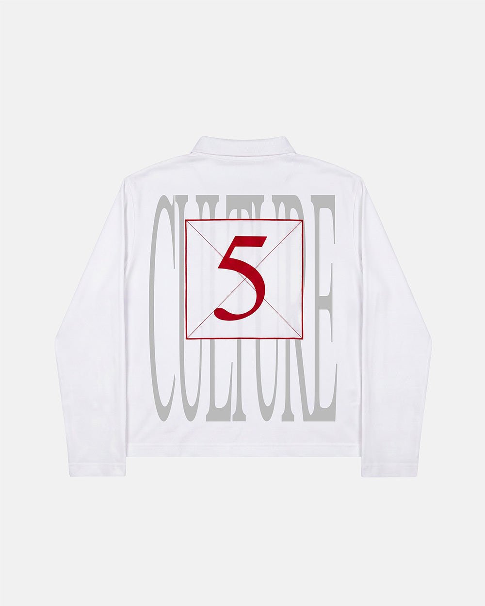 PAUSE LONGSLEEVE POLO WHITE - white graphic longsleeve polo shirt, back view - Cold Culture