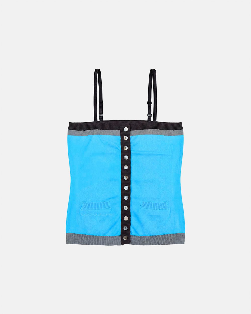 PIPE KNIT TOP BLUE - blue knit cami top, front view - Cold Culture