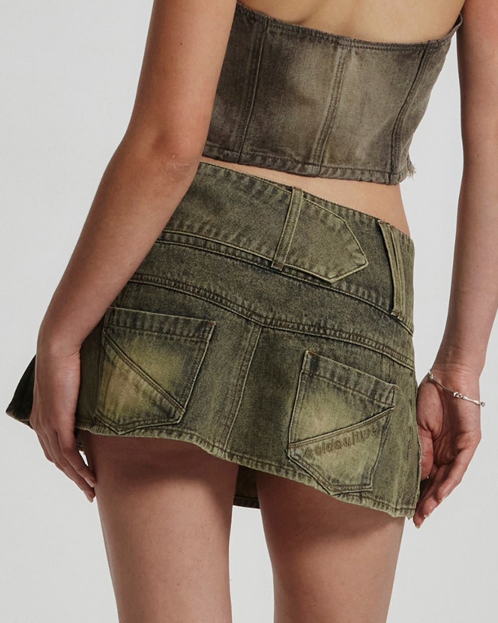 PLEATED LITTLE SKIRT DARK BROWN DENIM - COLD CULTURE