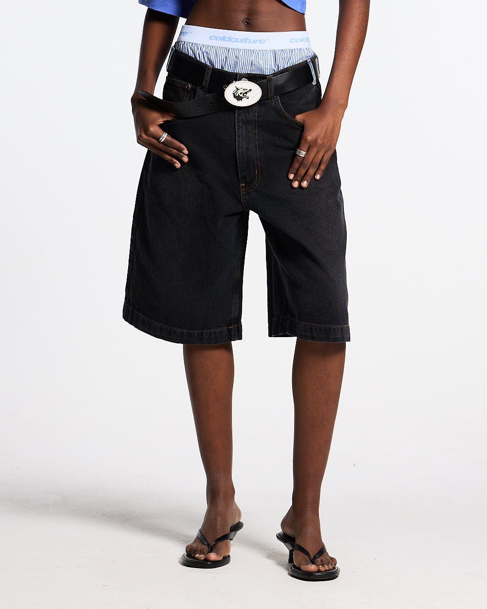 POCKET KO SHORTS BLACK DENIM - COLD CULTURE