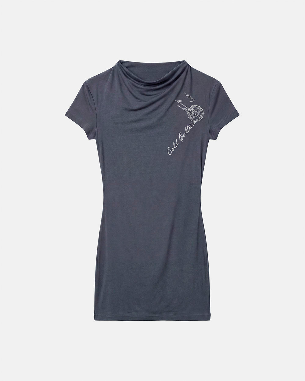 POSTAL BABY TEE GREY - grey graphic print baby tee, front view - Cold Culture