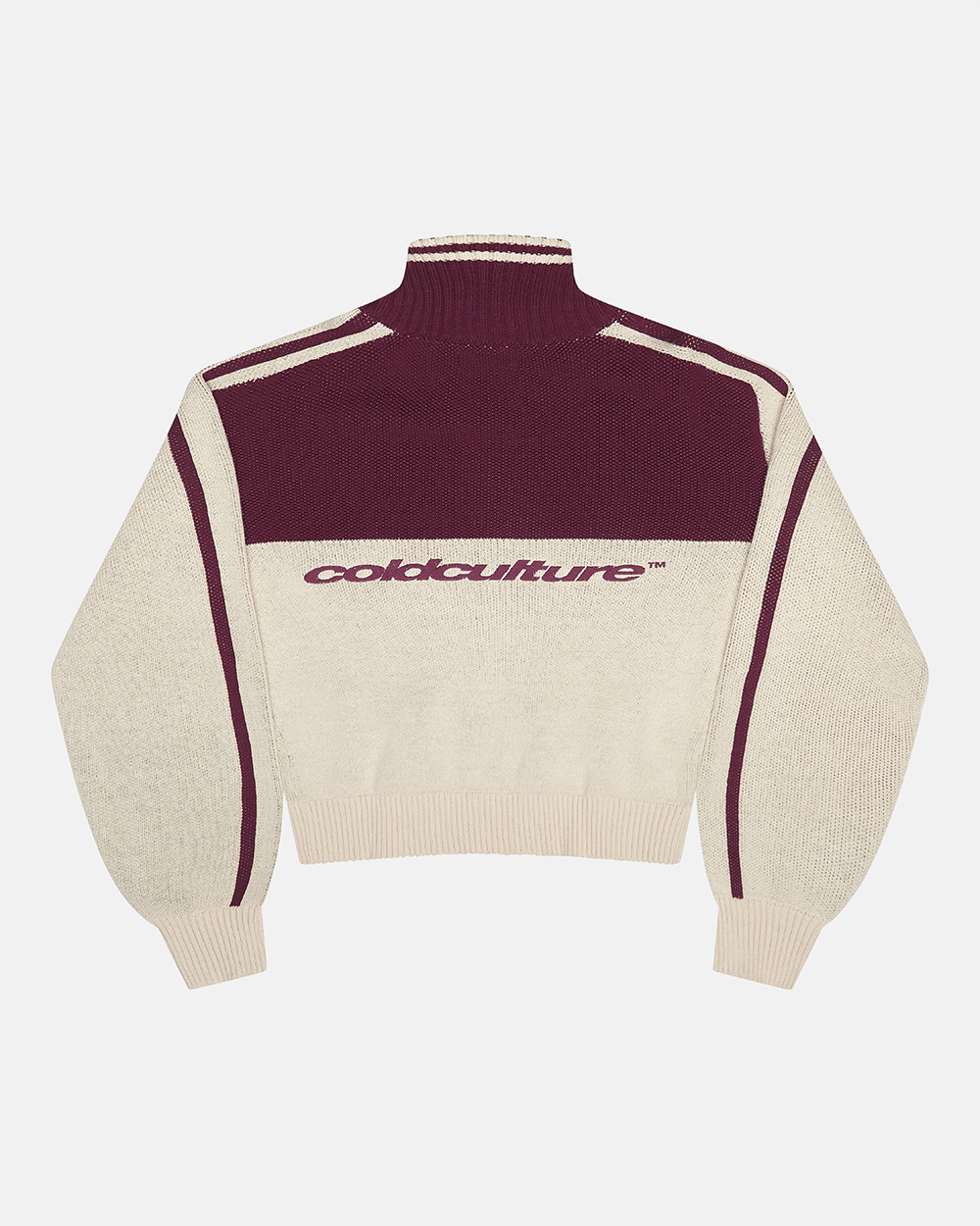 POWERLINE ZIP KNIT BEIGE & BURGUNDY - Cold Culture
