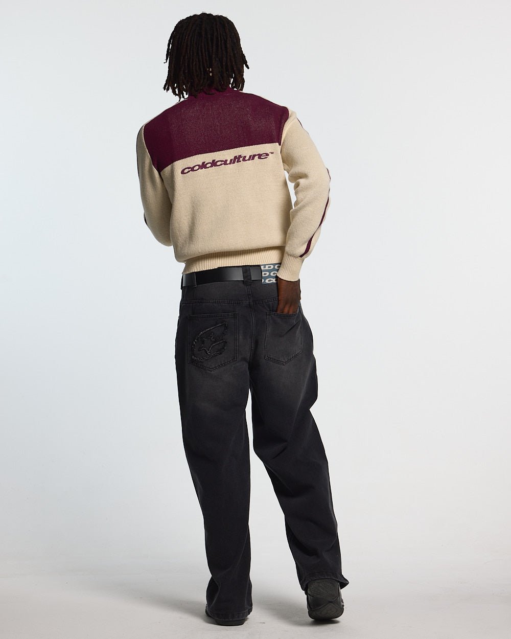 POWERLINE ZIP KNIT BEIGE & BURGUNDY - Cold Culture