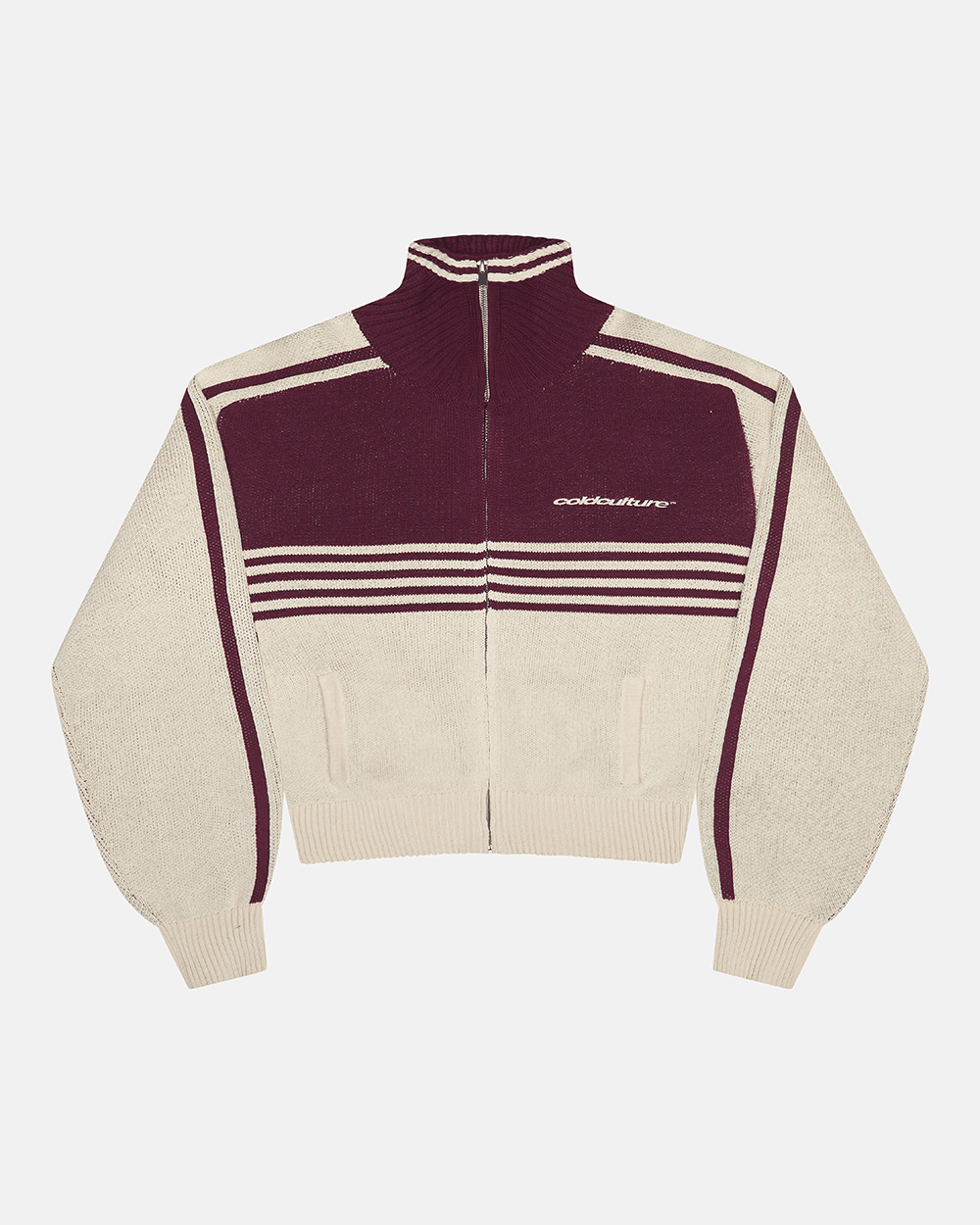 POWERLINE ZIP KNIT BEIGE & BURGUNDY - Cold Culture