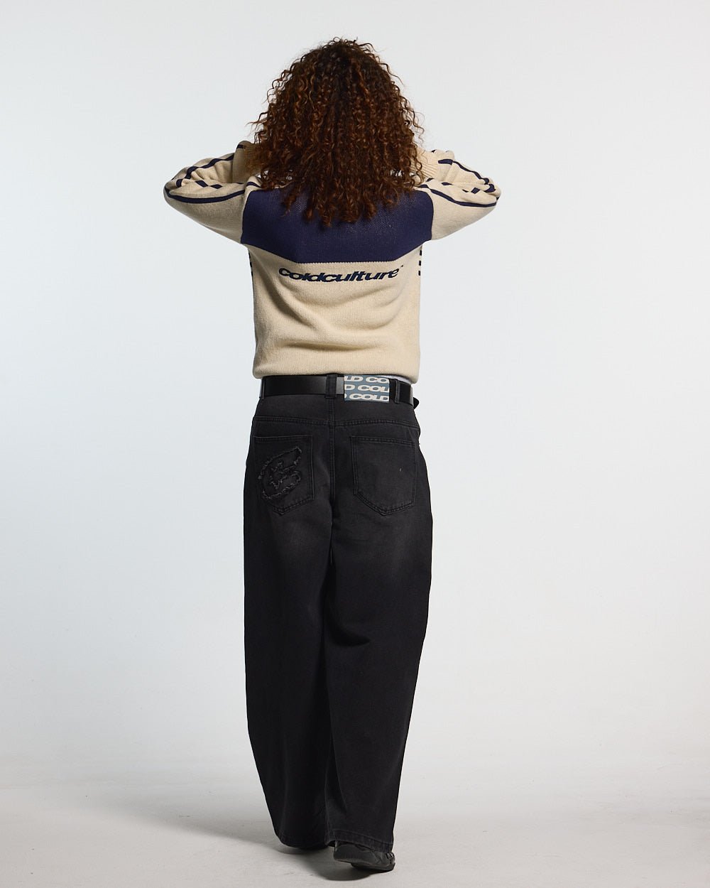 POWERLINE ZIP KNIT BEIGE & DARK BLUE - Cold Culture