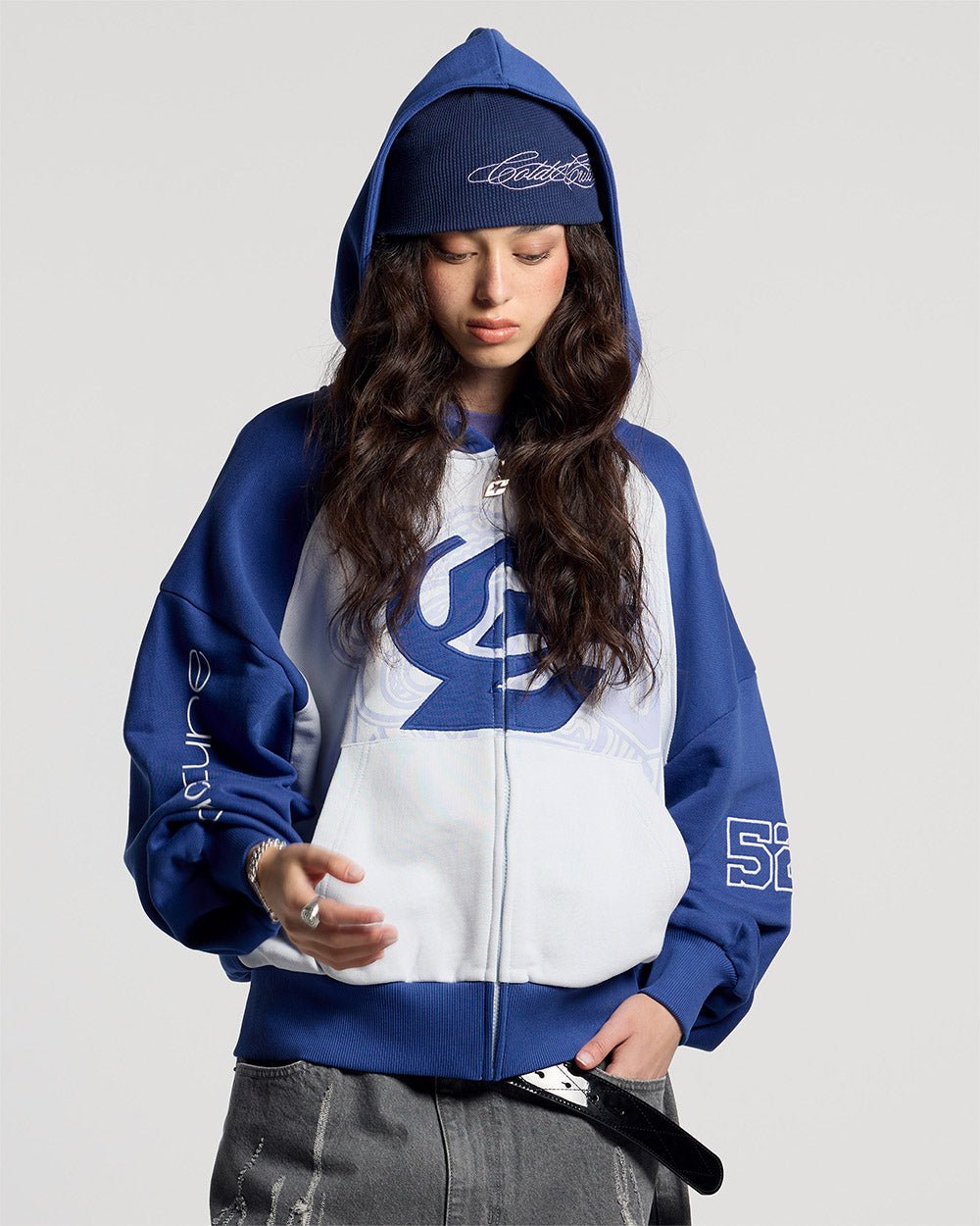 PRESTIGE ZIP HOODIE BLUE & WHITE - Cold Culture