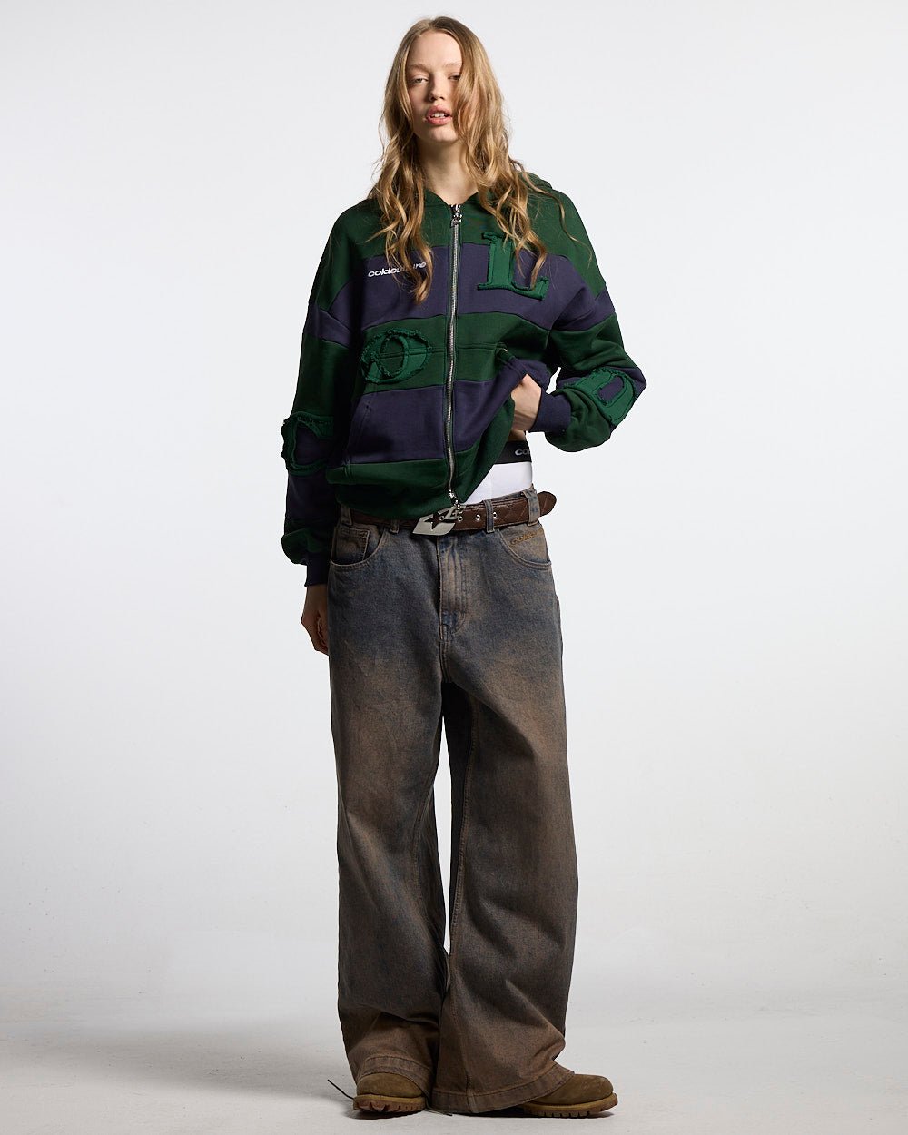 PUZZLE ZIP HOODIE GREEN & NAVY - Cold Culture