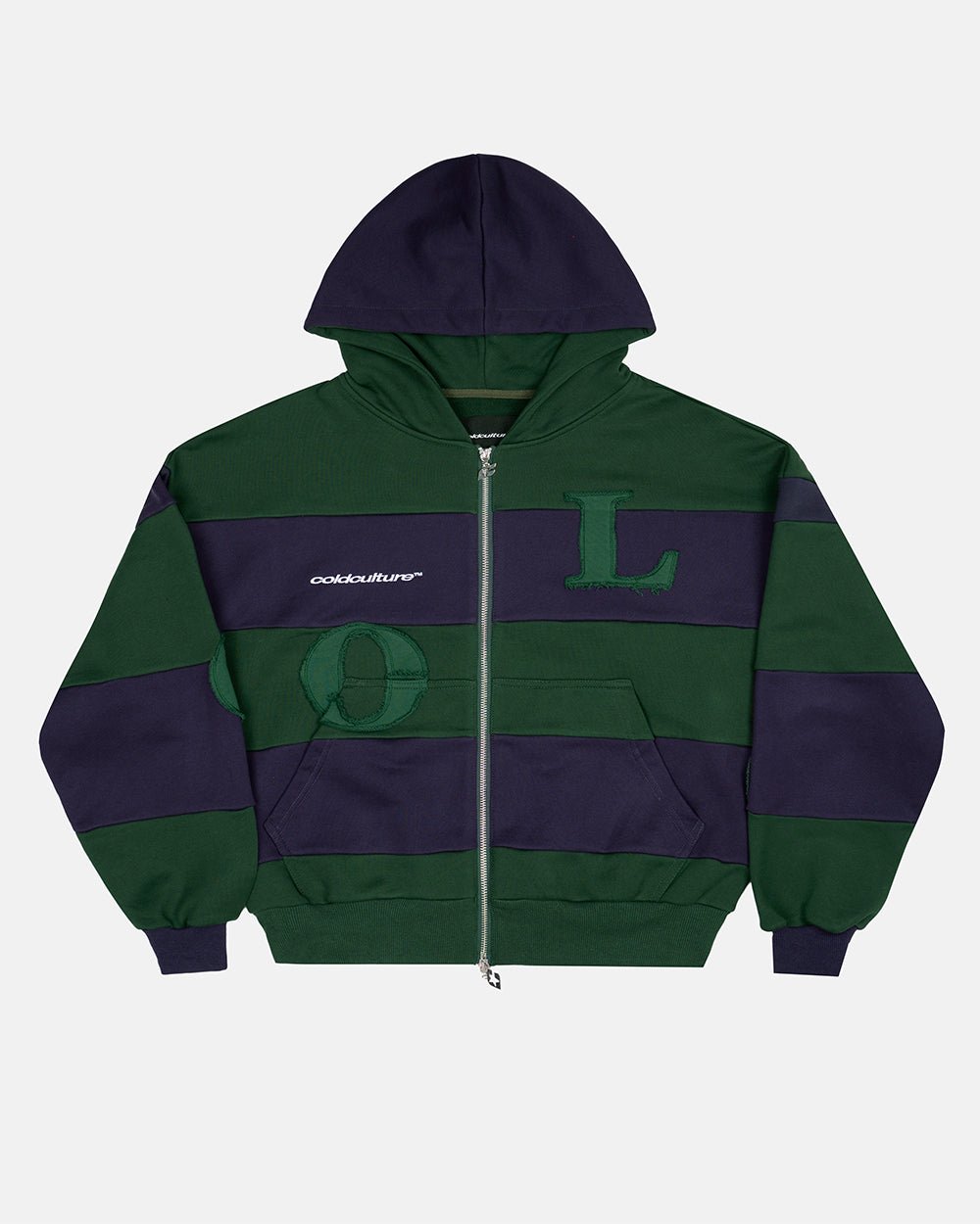 PUZZLE ZIP HOODIE GREEN & NAVY - Cold Culture