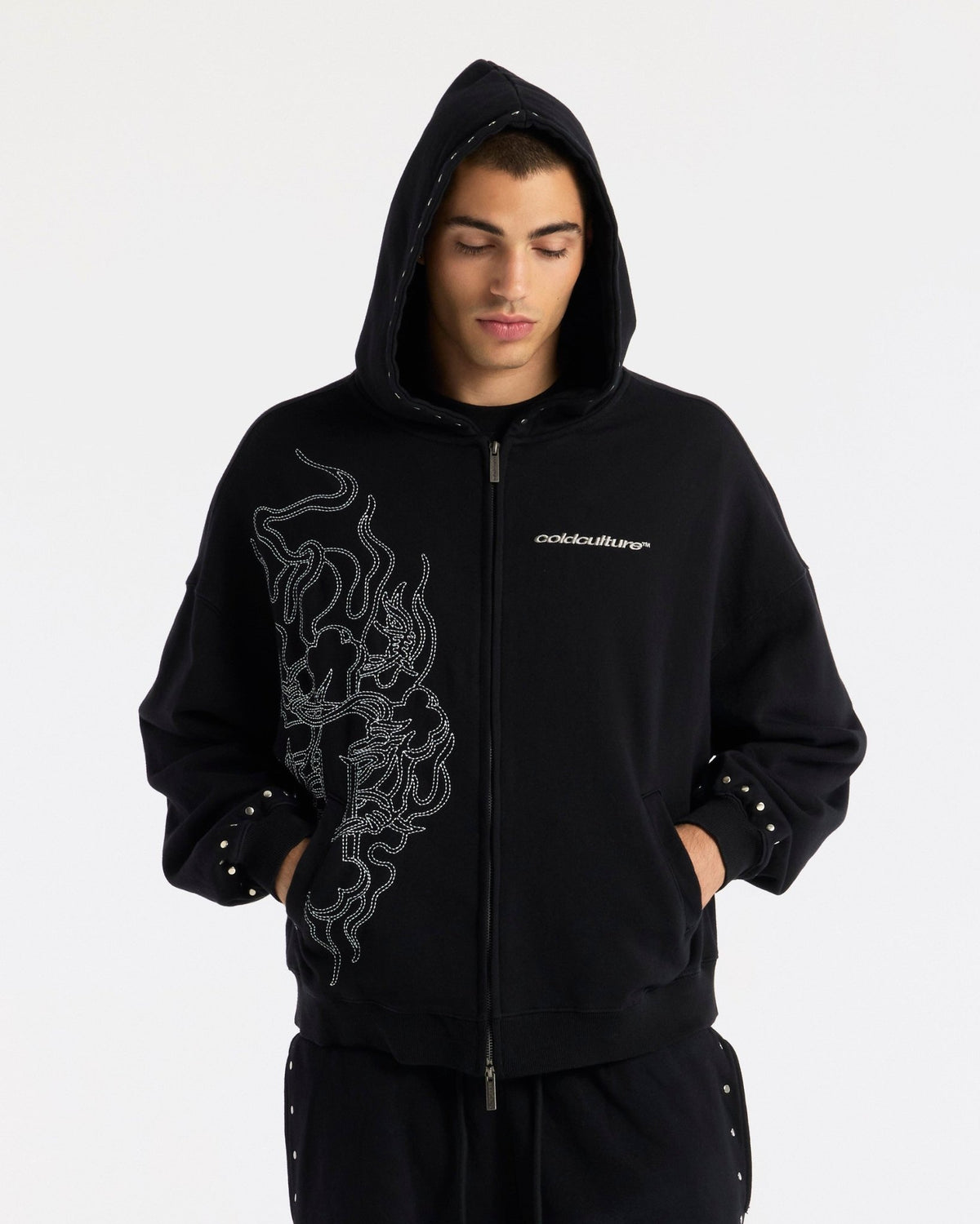 RAW ZIP HOODIE BLACK - Cold Culture