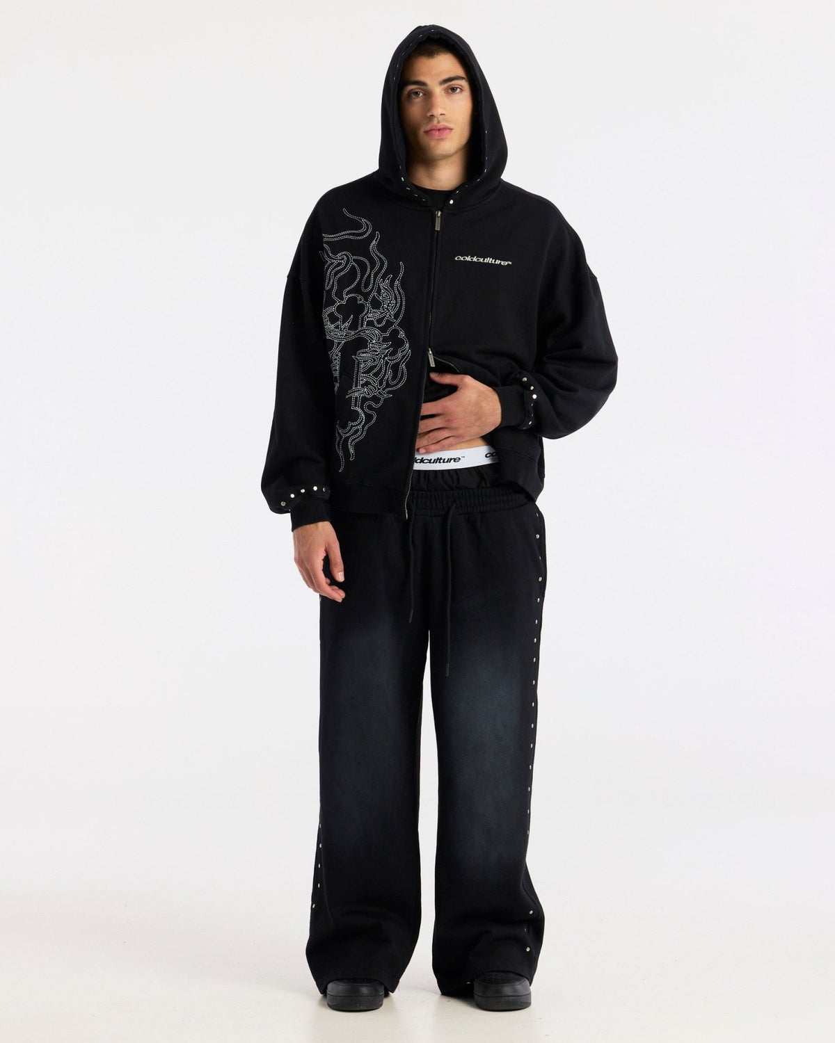 RAW ZIP HOODIE BLACK - Cold Culture