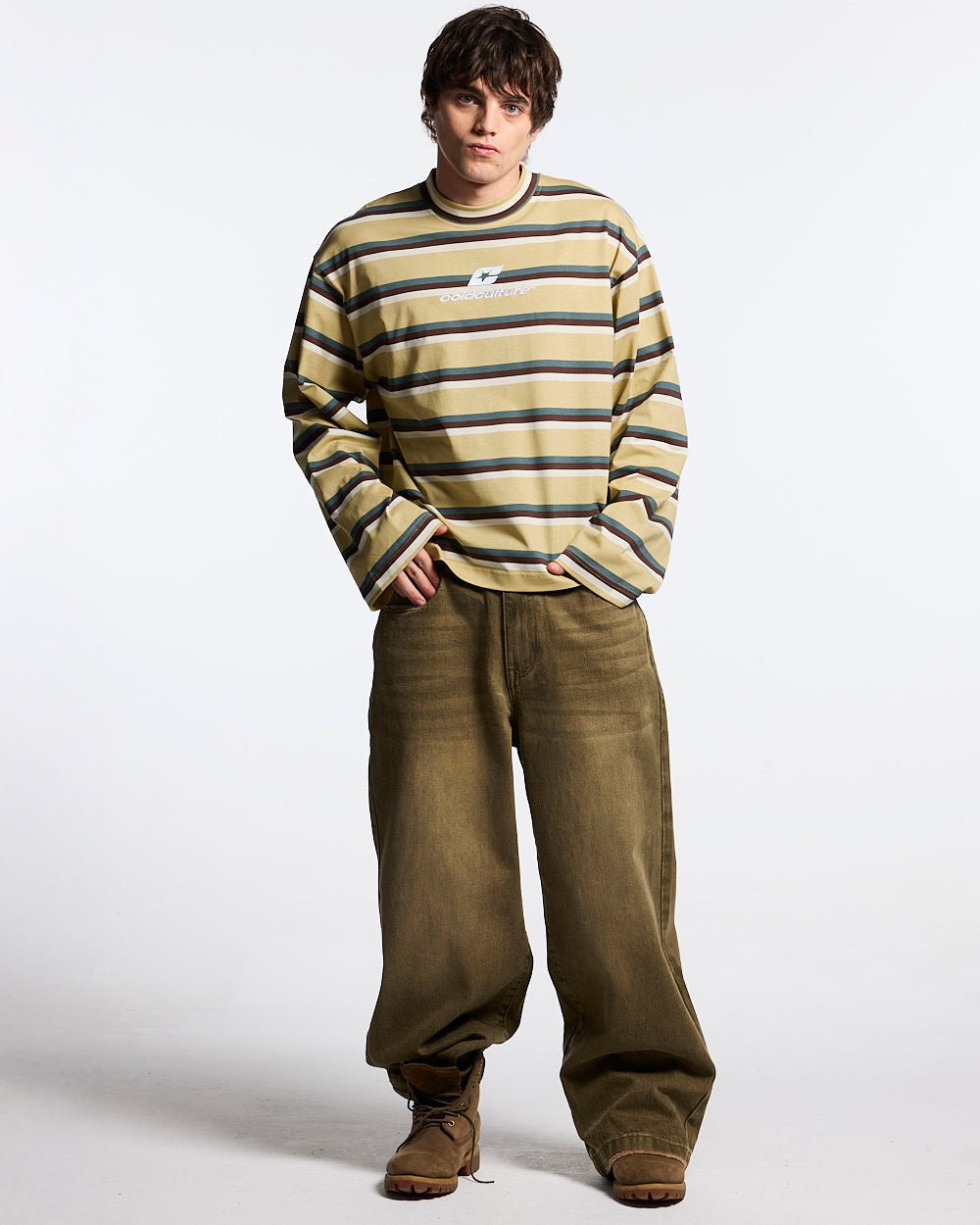 RAY CURVED LONGSLEEVE YELLOW & BROWN - Cold Culture