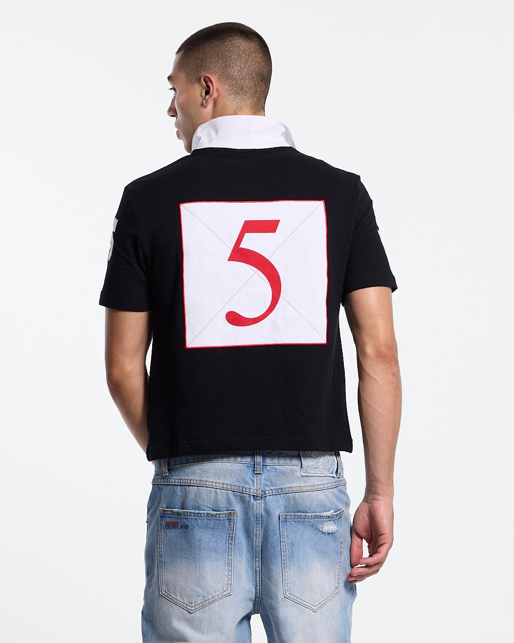 RIDING CLUB POLO BLACK - black embroidered polo shirt, back view on male model - Cold Culture