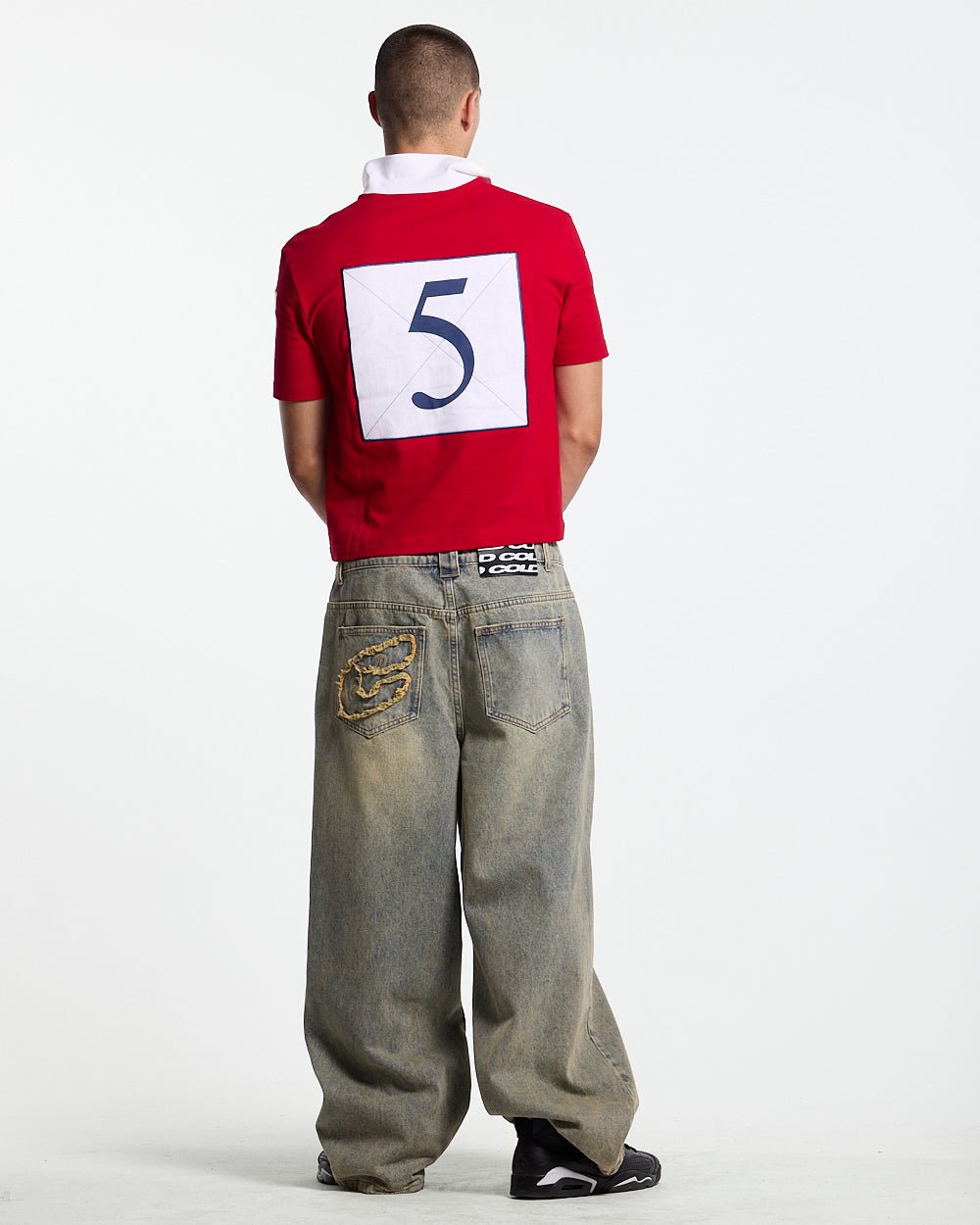 RIDING CLUB POLO RED - red embroidered polo shirt, back view on male model - Cold Culture