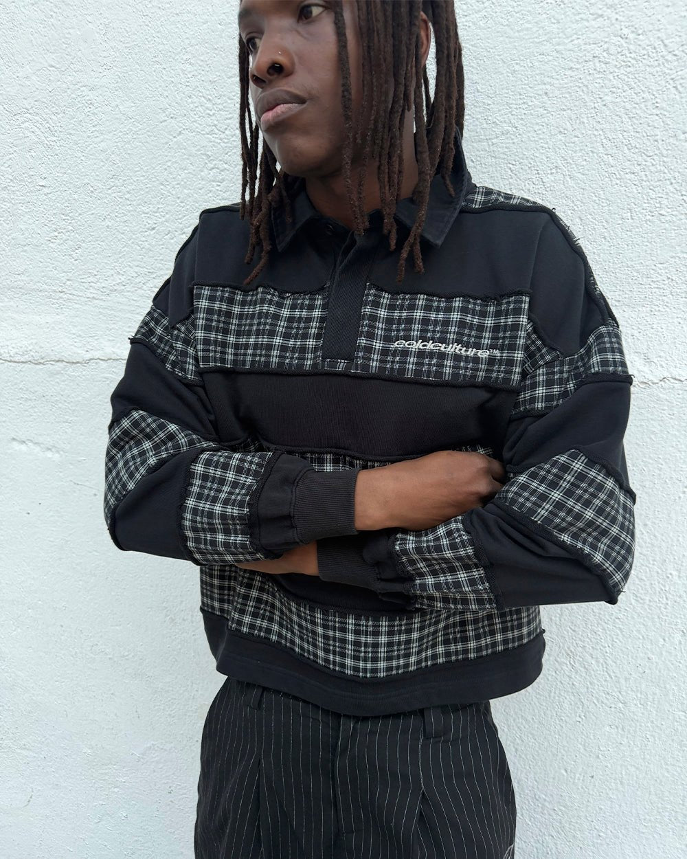 RIPPED LONGSLEEVE POLO BLACK - Cold Culture
