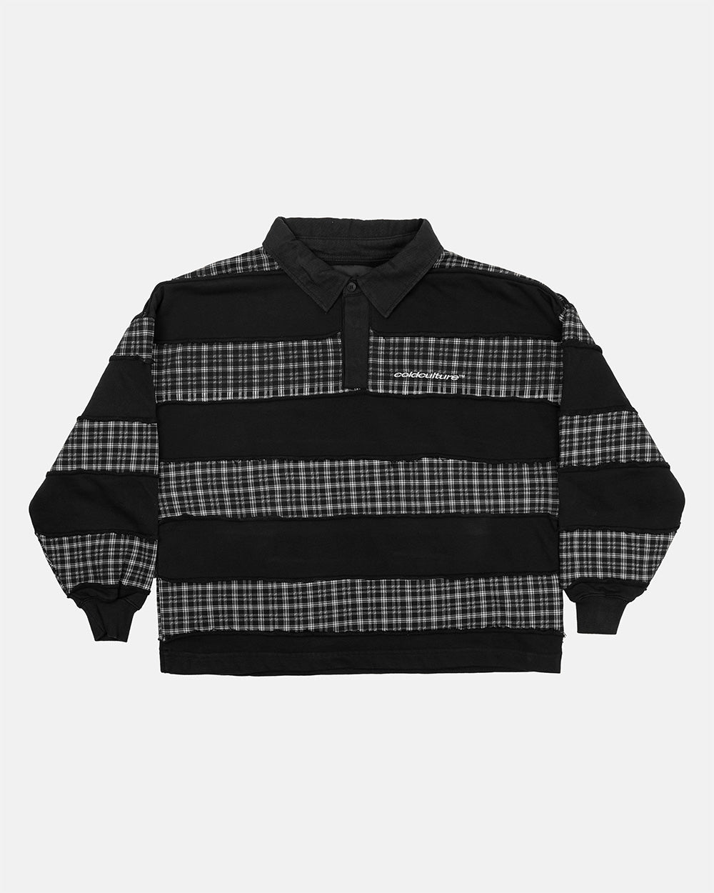 RIPPED LONGSLEEVE POLO BLACK - Cold Culture
