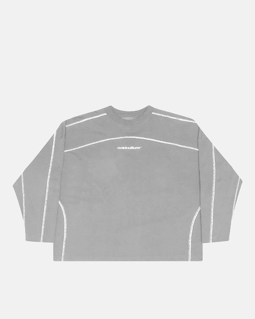 ROLLER LONGSLEEVE TEE GREY - grey contrast stitch longsleeve tee, front view - Cold Culture #packshot