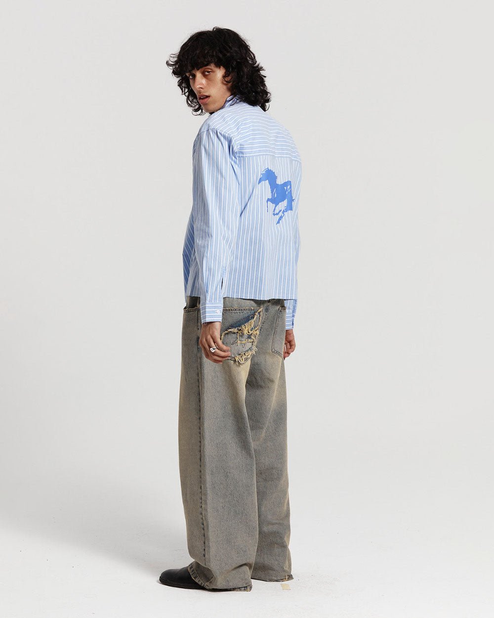 RUNNING HORSE SHIRT BLUE STRIPES - COLD CULTURE