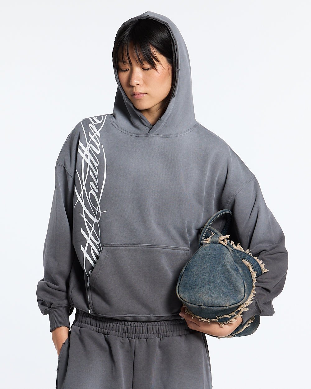 SCRIPT HOODIE ANTRACITE GREY - COLD CULTURE
