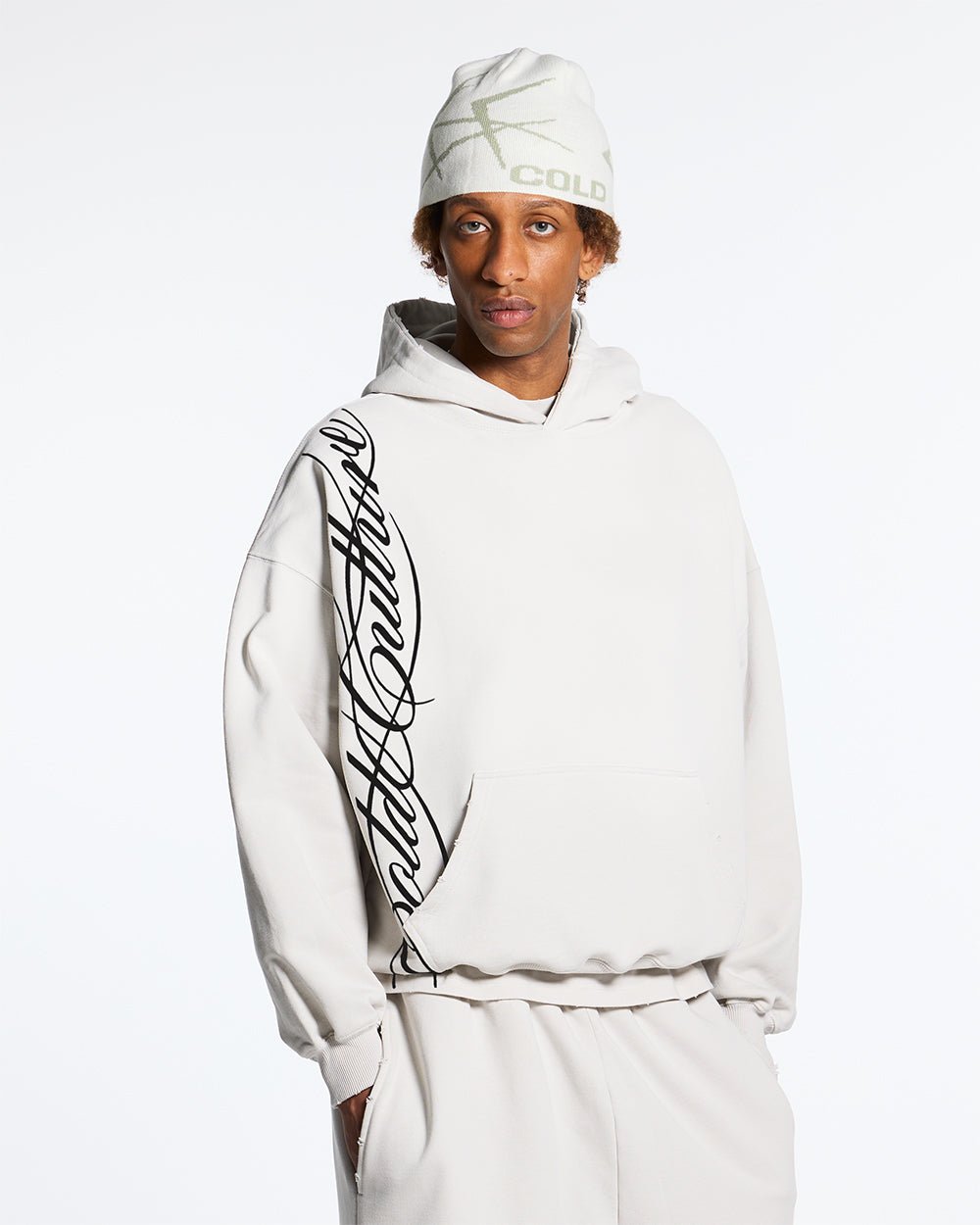 SCRIPT HOODIE LIGHT GREY - COLD CULTURE