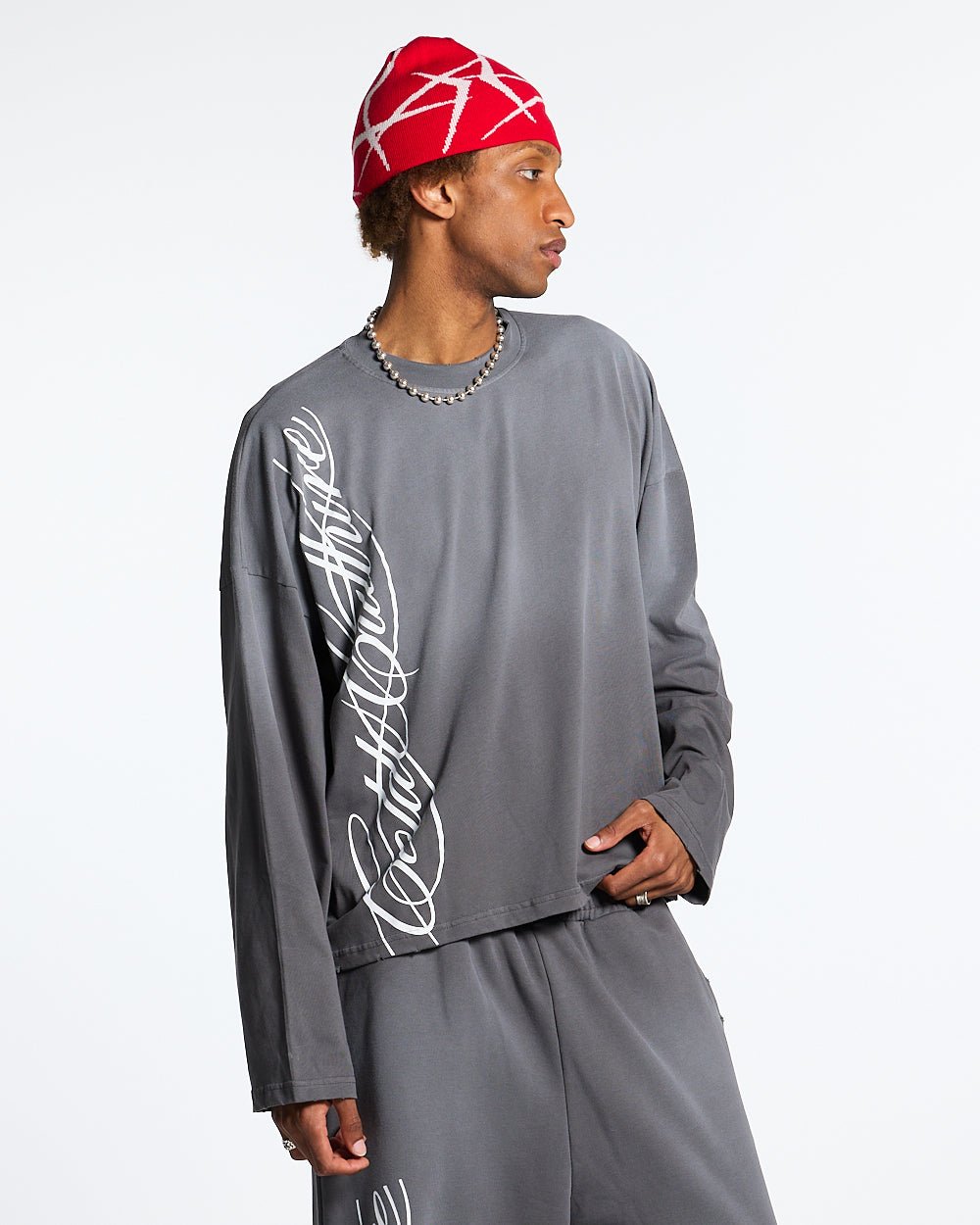 SCRIPT LONGSLEEVE TEE ANTRACITE GREY - COLD CULTURE