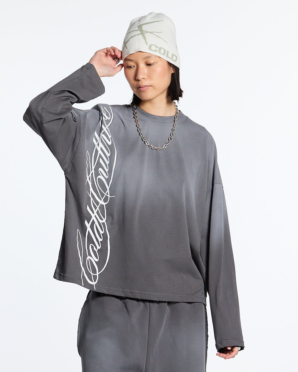 SCRIPT LONGSLEEVE TEE ANTRACITE GREY - COLD CULTURE