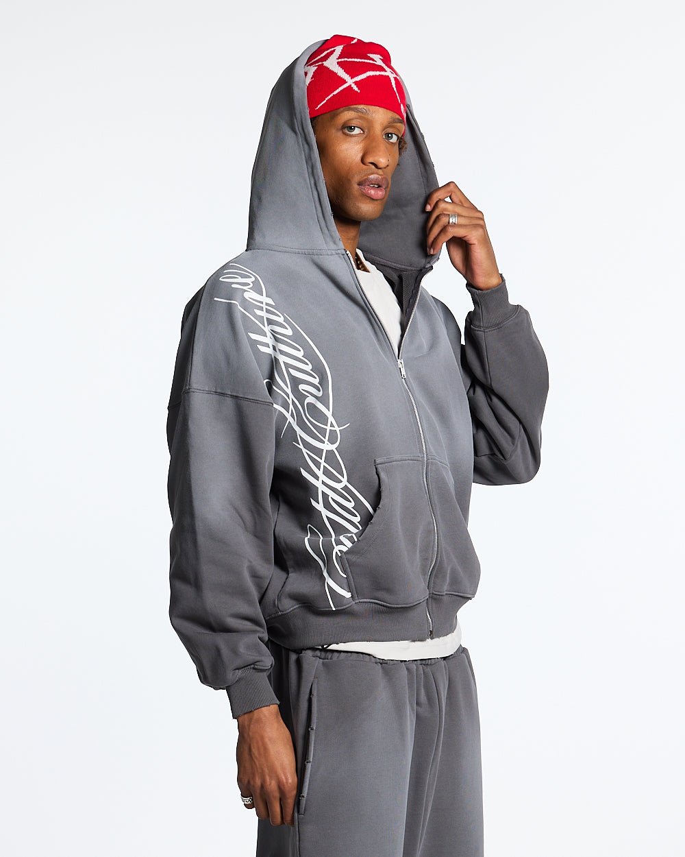 SCRIPT ZIP HOODIE ANTRACITE GREY - COLD CULTURE
