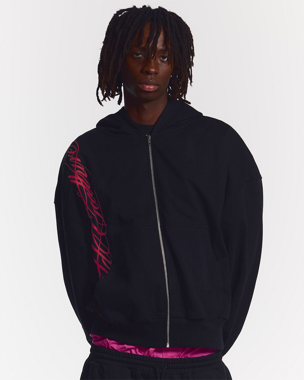 SCRIPT ZIP HOODIE BLACK - Cold Culture
