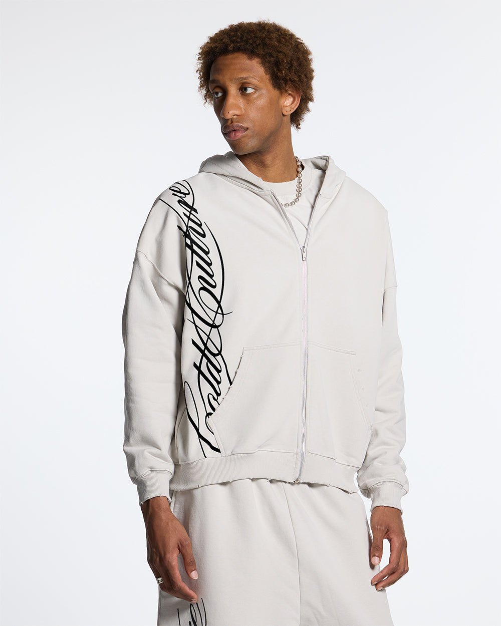 SCRIPT ZIP HOODIE LIGHT GREY - COLD CULTURE #man