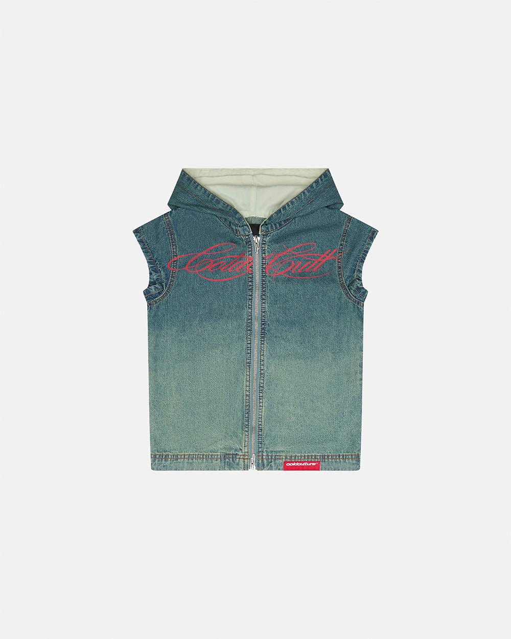 SIGHT ZIP BABY TEE DENIM - washed denim zip tee, front view - Cold Culture