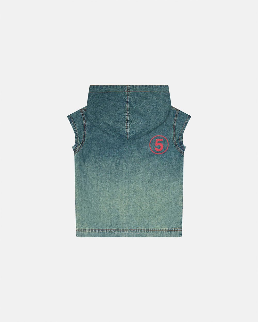 SIGHT ZIP BABY TEE DENIM - washed denim zip tee, back view - Cold Culture