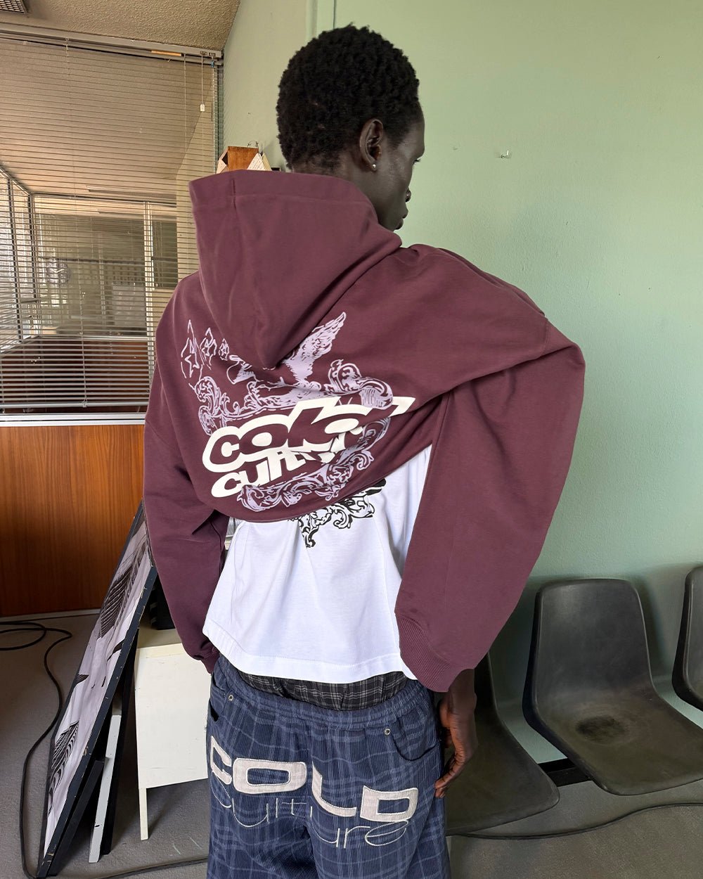SMOKING ANGEL HOODIE BURGUNDY - Cold Culture