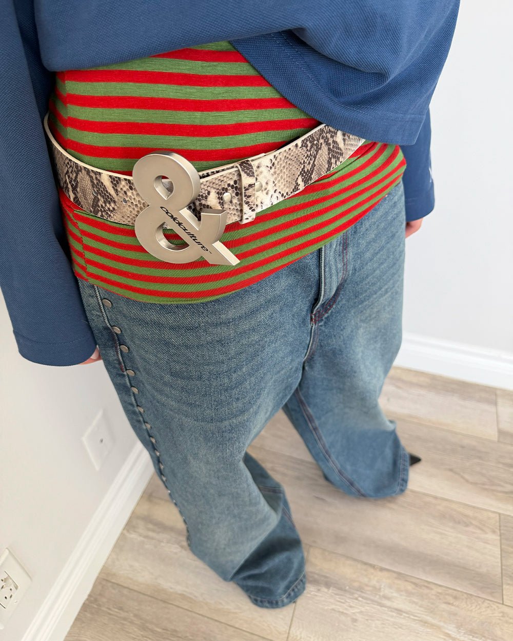 SNAKE & SKIN LEATHER BELT BEIGE - Cold Culture