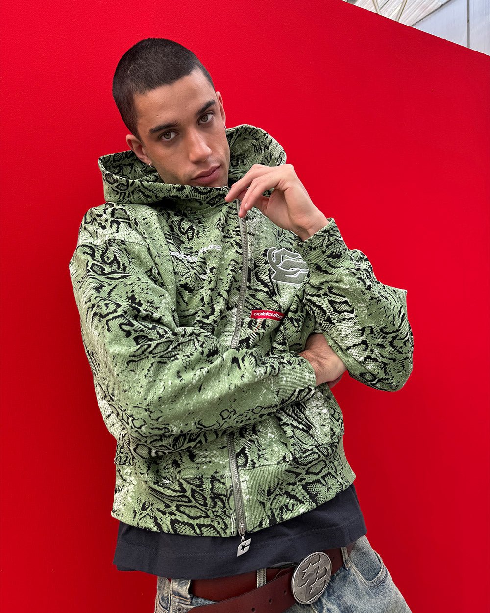 SNAKE ZIP HOODIE GREEN & BLACK - Cold Culture