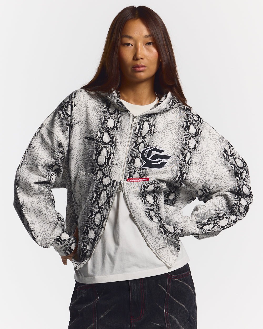 SNAKE ZIP HOODIE WHITE & BLACK - Cold Culture