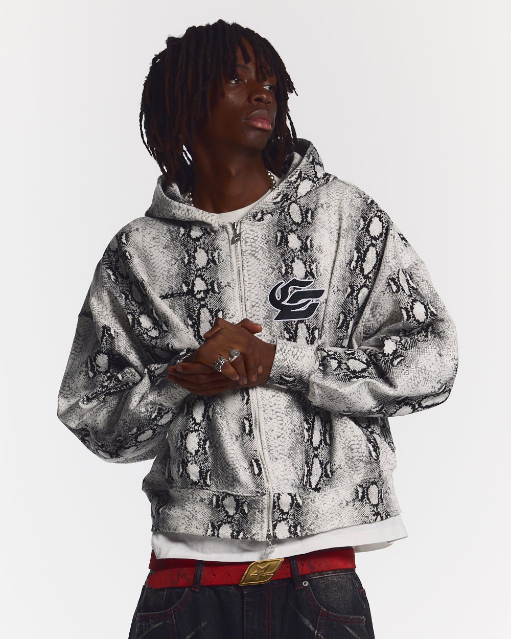 SNAKE ZIP HOODIE WHITE & BLACK - Cold Culture