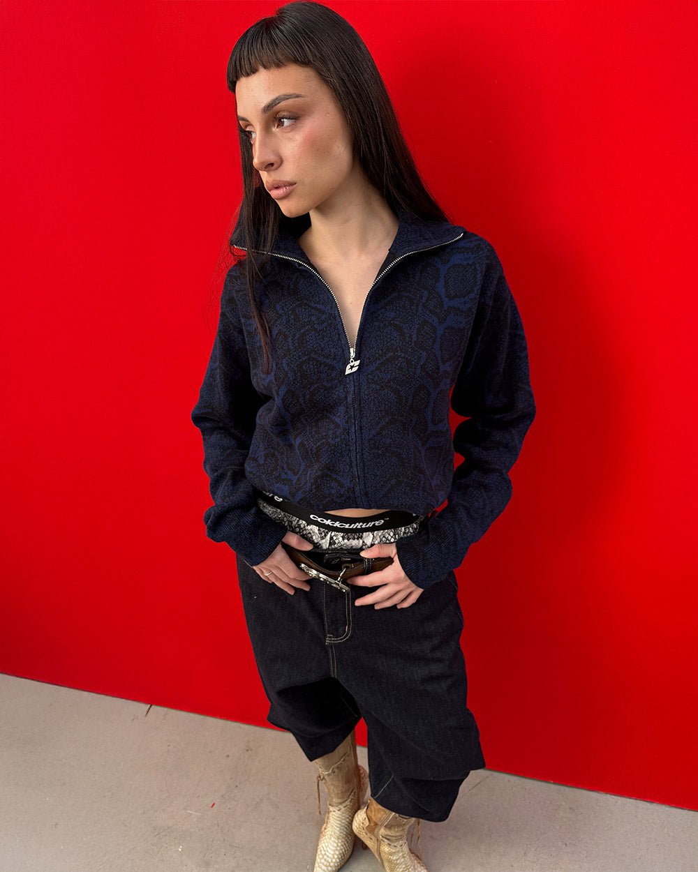 SNAKE ZIP KNIT DARK BLUE - Cold Culture