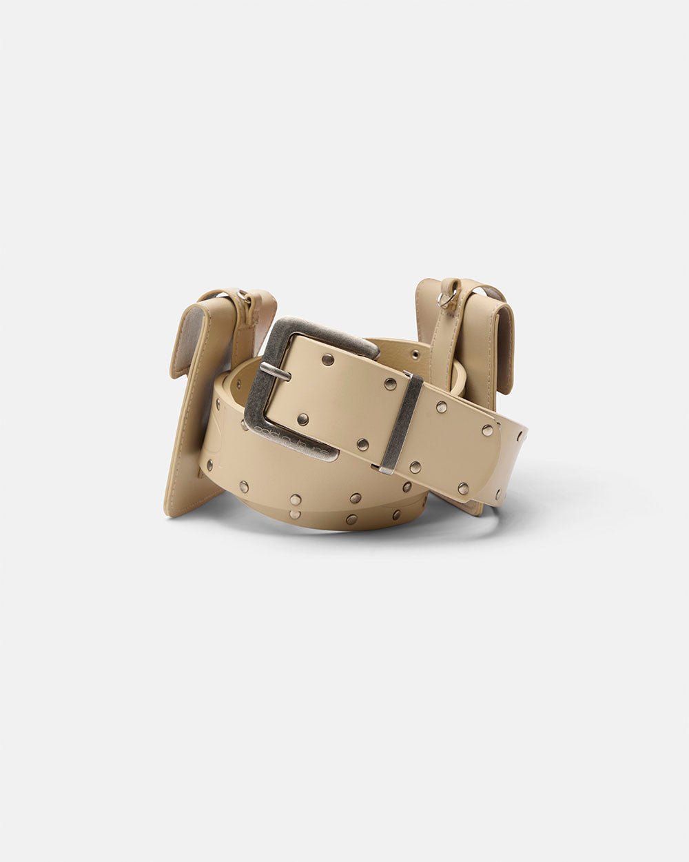 SNAP BELT BEIGE - beige leather pouch belt, front view - Cold Culture