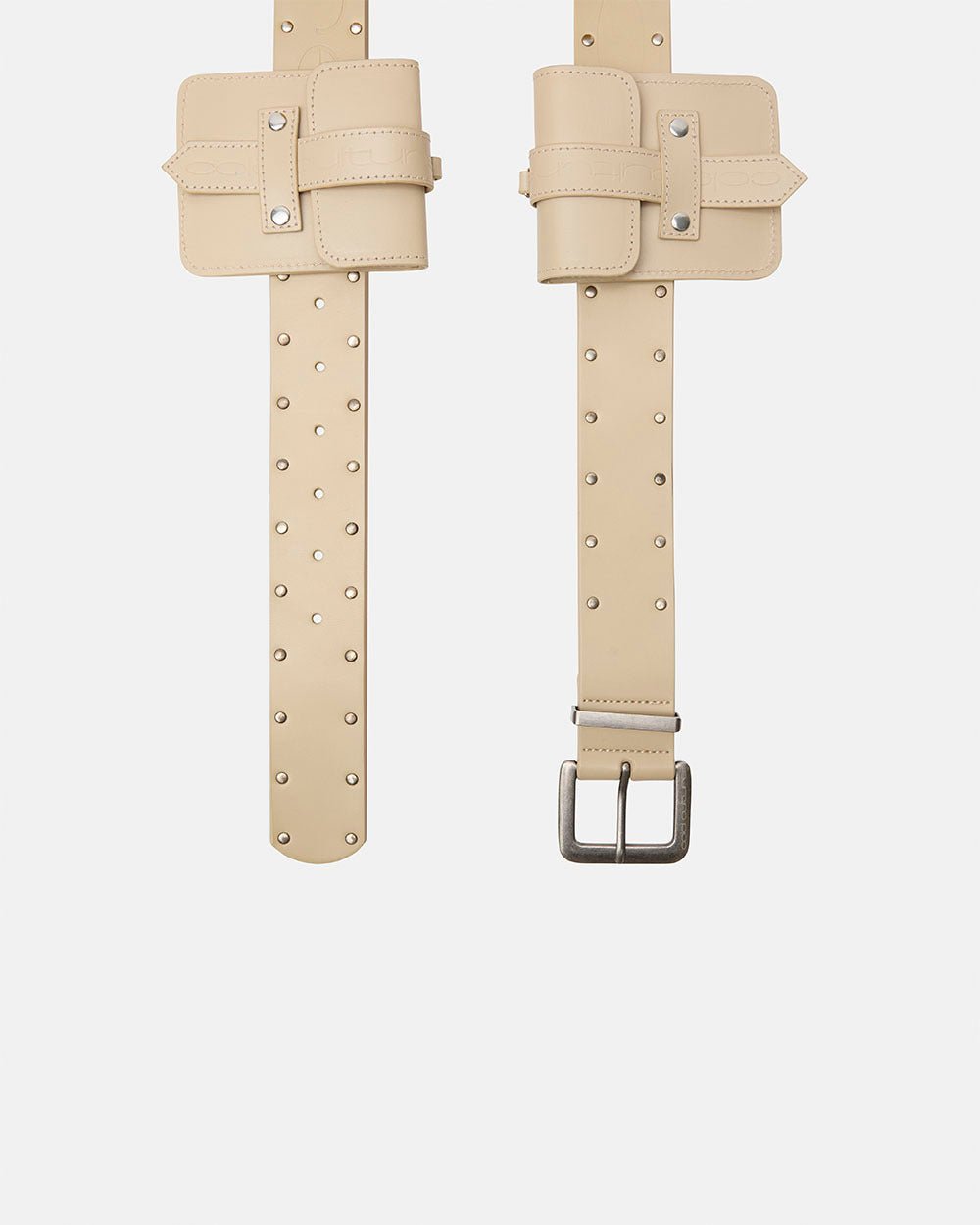 SNAP BELT BEIGE - beige leather pouch belt, detail close-up - Cold Culture
