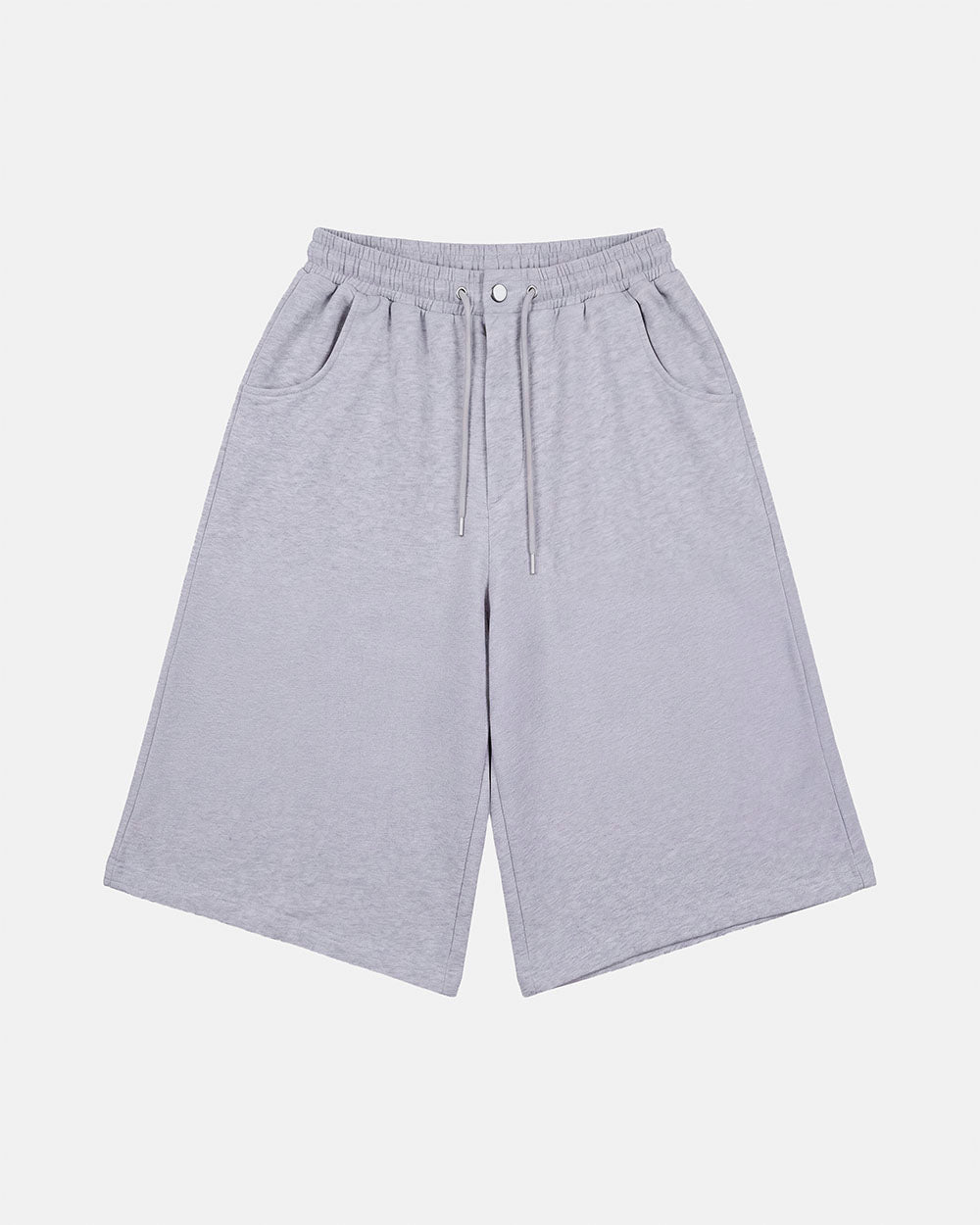 SNAPPED V2 JORTS HEATHER GREY - heather grey oversized sweat shorts, front view - Cold Culture