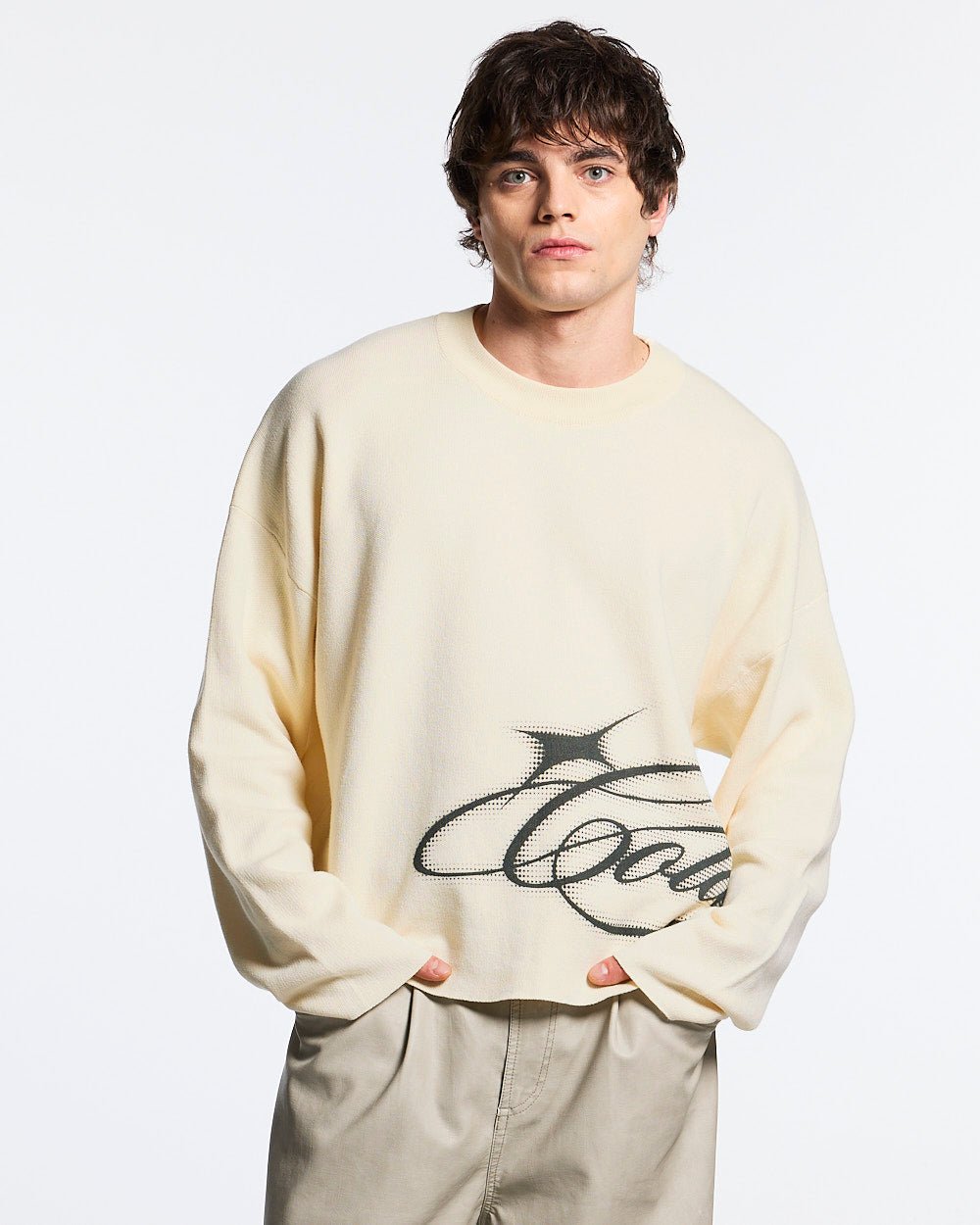 SPARKLY SCRIPT KNIT OFF WHITE - Cold Culture
