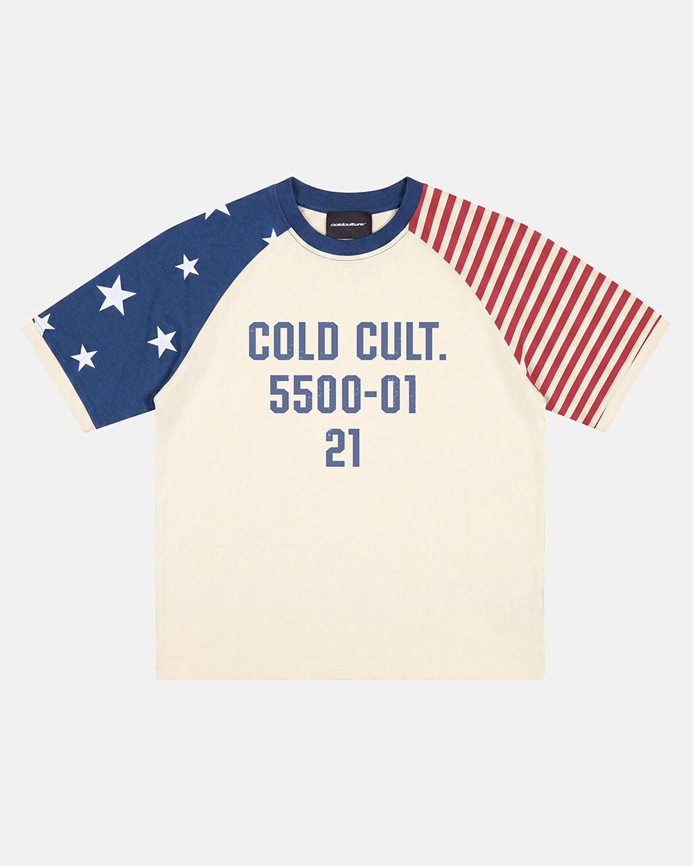 STARRY NIGHT TEE WHITE - white american flag tee, front view - Cold Culture