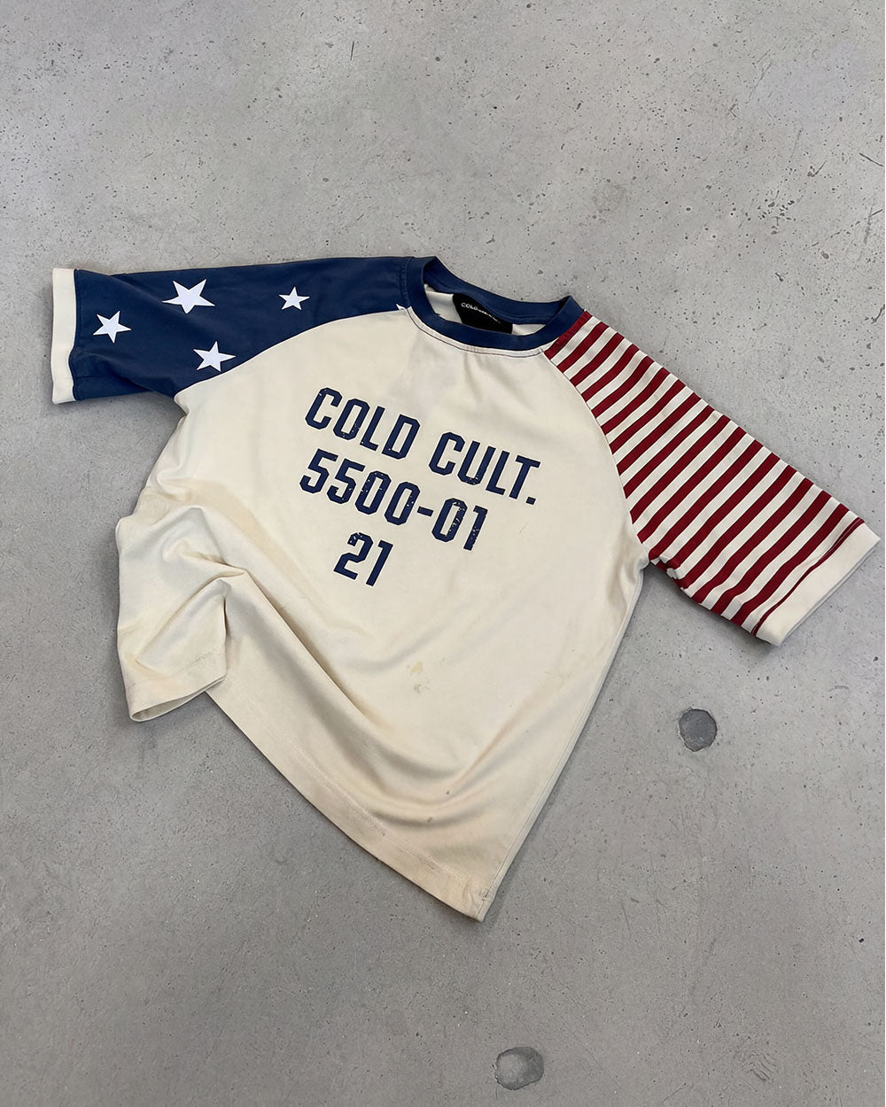 STARRY NIGHT TEE WHITE - white american flag tee, flat lay - Cold Culture